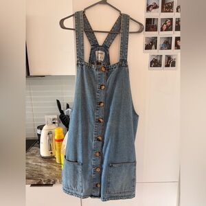 Denim Button-Front Pinafore Dress - Blue